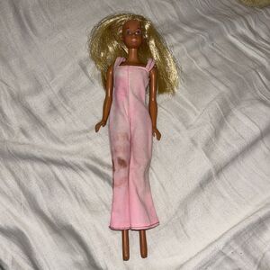 Barbie Mattel Vintage‎ Malibu Barbie With Pink Coveralls Jumpsuit B4
